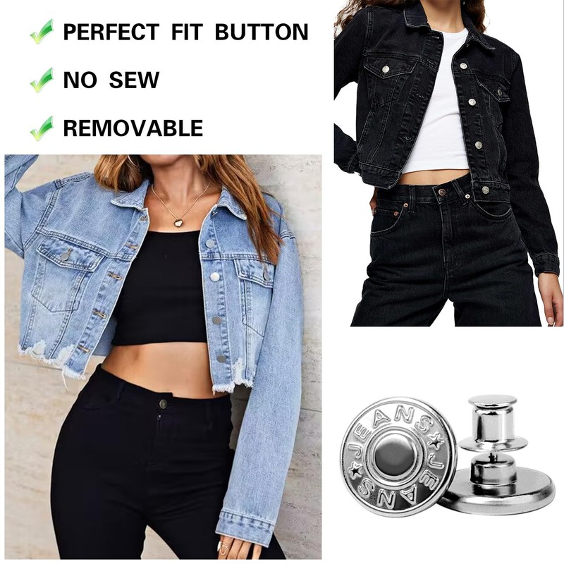 16 Pcs No Sewing Jeans Buttons Adjustable Button Pins Pant