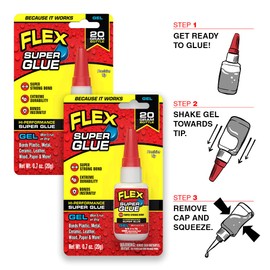 Flex Super Glue Gel, 20 Gram Bottle, 2-Pack, Clear, Instant Bond, Quick Dry, Cyanoacrylate Adhesive, Precision Tip for Wood, Metal, Plastic, Crafts, Ceramic, and Toy Repairs