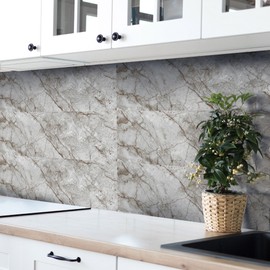 AMAZING WALL 20 Pcs PVC Peel and Stick Backsplash for Kitchen,3" x 6" Gray Brown Marble Tiles Self Adhesive Stick On Backsplash for Kitchen,Bathroom