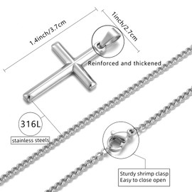 HSWYFCJY Cross Necklace Men's Women's Cross Chain Silver/Black/Gold Necklace with Cross Pendant Stainless Steel Length 45/50/55 cm Christening Chain Christian Christmas Jewellery Gifts for Men,