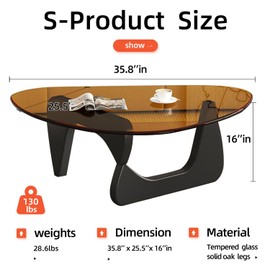 Mid Century Modern Glass Coffee Table, Small Coffee Table for Living Room, Elegant and Functional Coffee Tables, Suitable for Bedroom Living Room Reception Office Tables（Black/Brown，Medium）