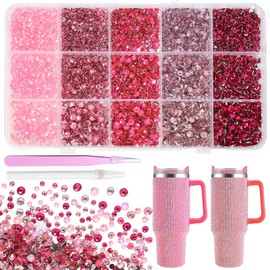 15000Pcs Pink Rhinestones for Bedazzling, Jelly Bedazzling Resin Gems 3-5mm, Hot Pink Gems Bedazzling Kit for Crafting, Flatback Color Gems for Nails Face Makeup Crafts Tumblers
