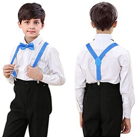 Hanerdun Unisex Braces With Bow Tie For Boys And Girls Can Be Attached With Three Clothes Clips On Waistband -