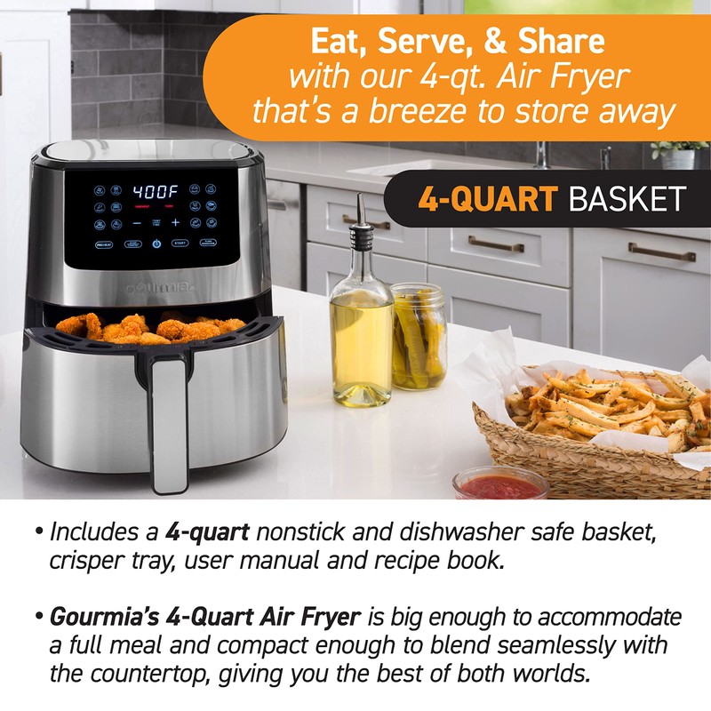 Gourmia 4-Qt Digital Air Fryer with Guided Cooking, Easy Clean,