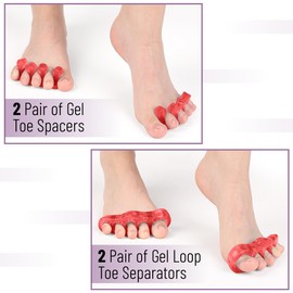 Dr. JK- ToePal Gel Toe Separator, 4 Pairs, Toe Spacers, Bunion Corrector, Cherry & Mint green