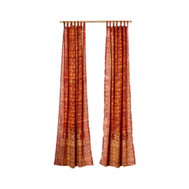 Light-Filtering Sari Colorful Curtains – Boho Curtains, Bed Canopy Panel, Wall Tapestry or Window Treatment For Bedroom or Living room + Tote bag (84"L x 42"W Set of 2, Copper Rust)