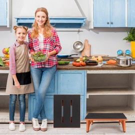 Step Stool Foldable, Wooden Step Stool with Non-Slip Rubber Stepping Platform, Folding Step Stools for Adults Seniors in Bedroom, Kitchen Bathroom, RV, Bed Steps for High Beds, No Assemble (Brown)