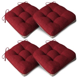 AddGrace Extra Thick Chair Cushions for Dining Chairs Set of 4 Non-Slip Kitchen Chair Pads Soft Dining Room Seat Cushion with Ties 16" x 16" x 4" Red