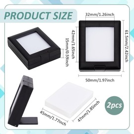 BENECREAT 2Pcs Black Gemstone Display Box, 6.15x5cm Loose Diamond Jewelry Box with Clasp Lids and Sponge for Gems Coin Jewelry Displaying and Gift Packing