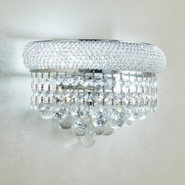 Homeooze 2-Lights Empire Crystal Wall Sconce Light for Living Room Dining Room Bathroom Vanity Mirrors Hallway Bedroom Closet Stairway (Chrome)