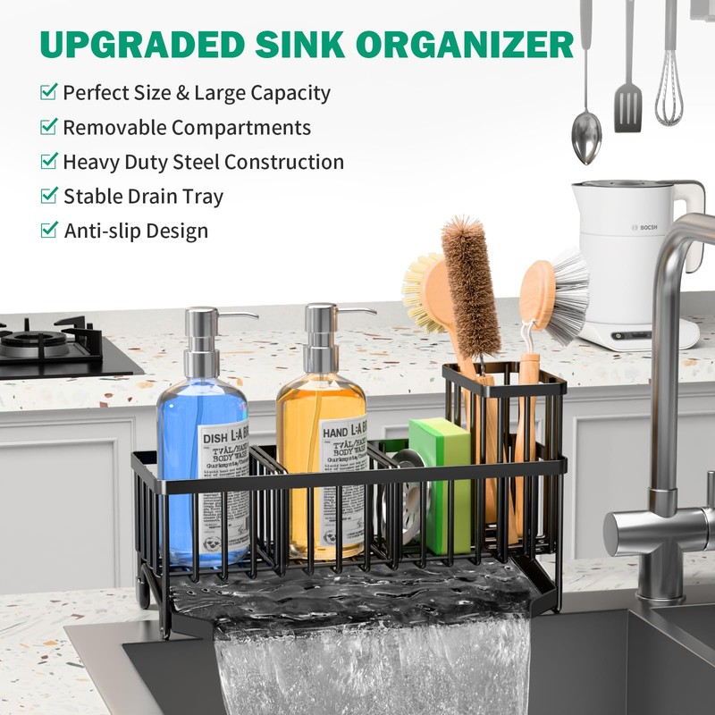 TomCare Extra Large 11'' Sink Caddy With Drain Tray Non-slip