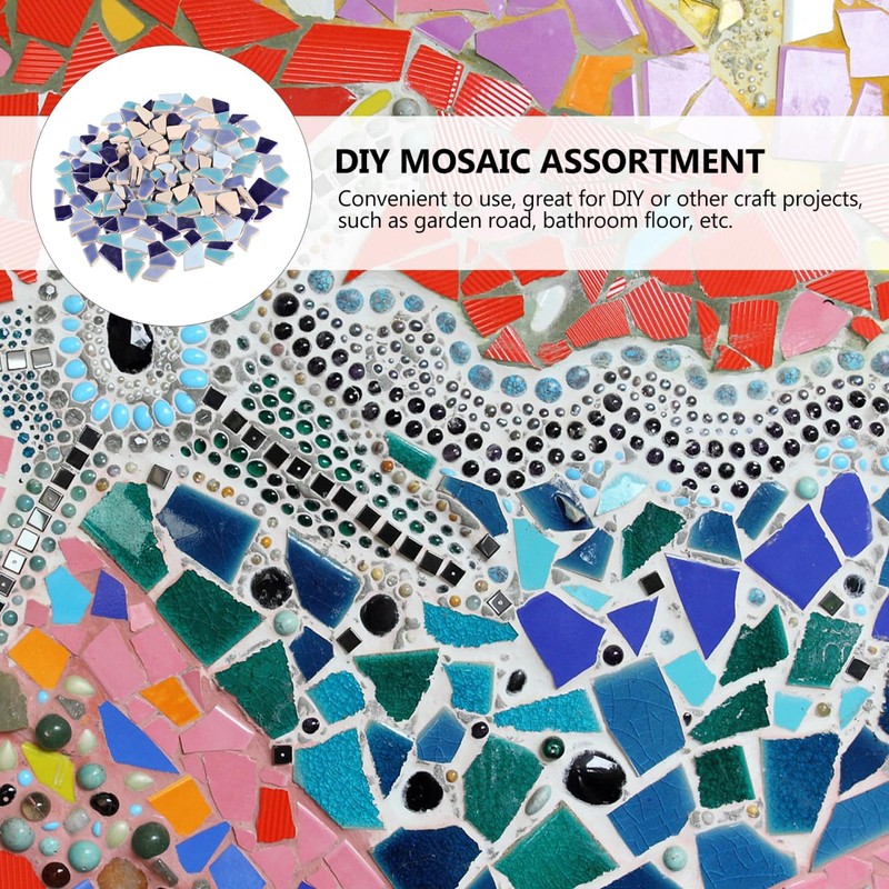Tofficu DIY Mosaic Ceramic Tiles Irregular Shape Blue Mix 200G