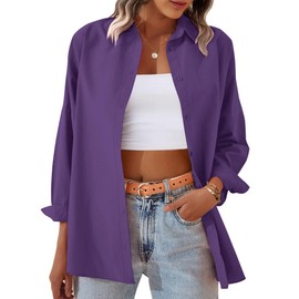 Zeagoo Oversized Button Up Shirts for Women Casual Collar Tops Loose Button Down Long Sleeve Blouse Spring XL Purple