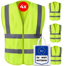 Kyto Warnwesten Auto | EU-Weit nutzbar | reflektierend | 4 Stück inklusive Tasche | Unisex