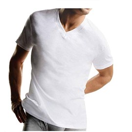 Berkley Jensen Men's Cotton 6 Pack V Neck Shirts Tshirts (White, L)