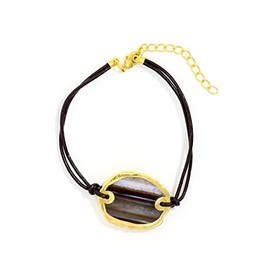Magic Metal Polished Agate Slice Black Leather Bracelet Cuff Striped Geode Pendant BC60 Fashion Jewelry