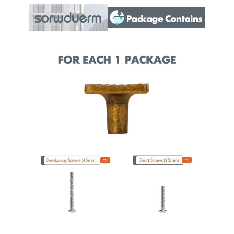 SORWDUERM GT 2 Pack antike Messing Schrankknöpfe Quadrat Vintage Schublade