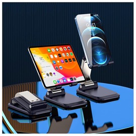 Smartphone Stand for Desk - Height Adjustable Phone Stand Tablet Stand Foldable Non-Slip Small Lightweight Black/White/Pink (Black)