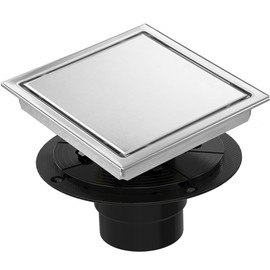 6 Inch Square Shower Floor Drain, Shower Drain Kit with Flange and 2 in 1 Tile-Insert Cover, Square Shower Drain, SUS 304 Stainless Steel Floor Drain,Silver