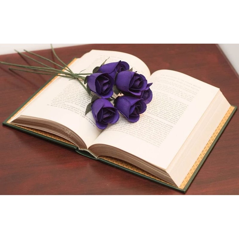 6 Purple Half Open Bud Wooden Roses for Crafts Custom