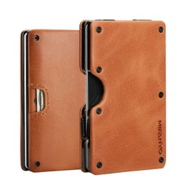 MIFANYO Men's Wallet, Leather and Metal Card Case, Minimalist Aluminium Metal Front Pocket, Wallets, Small RFID Blocker, Slim Card Holder for Men, Brown
