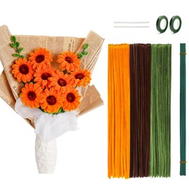 Ausugar Sunflower Bouquet Pipe Cleaners Craft 400 Pcs Pipe Cleaners Bulk, Chenille Stems for DIY Flower Making Kit with Floral Wires, Gardening Tape,Stamen& Ribbon (Sunflower-B)
