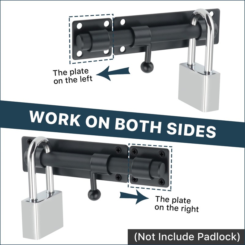 SAYAYO EMS9000-B Door Bolt Black Stainless Steel Bolt Lock Lock