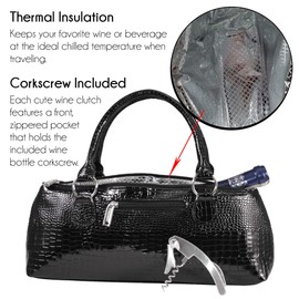 Primeware Wine Clutch Bag (Thermal Insulated) Trendy Women's Carry Tote | Holds Red & White 750mL Bottles | Trendy Fashion | Incl. Portable Waiter-Style Corkscrew