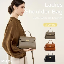 MFFOR Women's Shoulder Bag, Genuine Leather, 2-Way Handbag, Mini Bag, Lightweight, Small, High Visibility, Casual, Stylish, Cross-body Hanging, Handheld, Popular, beige, (greige)