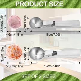 TAIHOBO Ice Cream Scoop with Trigger, Stainless Steel Cookie Scoop, 2PCS Ice Cream Scoops with Easy Trigger, 2 Sizes of Icecream Scoop, for Ice Cream Ball, Meatballs, Mashed Potato Balls