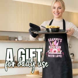 InnoBeta Grammy Gifts Apron Set of 3, Gifts for Grammy Apron Set with A Heat Resistant Kitchen Glove and A Pot Holder, Unique Grammy Gifts Apron Set for Birthday