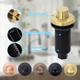 Akicon Brushed Gold Garbage Disposal Air Switch Kit with Sink Top Waste Disposal On/Off Push Button with Brass Cover and Plastic, 2-1/2" Max Countertop Thickness (AK79003-BTG)