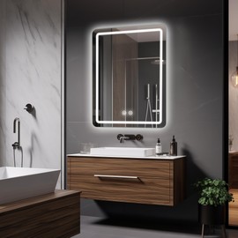 LED Bathroom Mirror, 20 x 28 Inch Anti-Fog Wall Mirror with Lights Stepless Dimmable, Lighted Bathroom Mirrors for Wall, Rectangle Bathroom Vanity Mirror with Front and Backlight