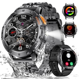ESFOE Reloj Inteligente Hombre,1.43" AMOLED Smartwatch Hombre Militar con LED Linterna 5ATM Impermeable 530mAh Alertas Whatsapp,120+ Modos Deporte Pulsómetro Presión Arterial Monito de Sueño