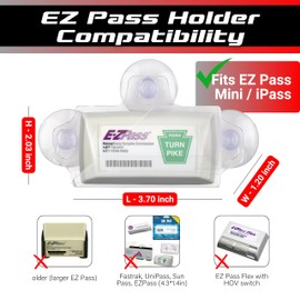 NuBliss EZ Pass Holder for Windshield – Strong 3 Suction Cups Transponder Holder for Car – Fits EZPass Mini & iPass – UV & Water Resistant – Clear