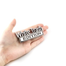 2 Pcs White Trash Edition Emblem Car Side Rear Front Hood Trunk Door Badge 3D Decal Sticker Fit for Car Truck SUV (White Trash, Silver Black)