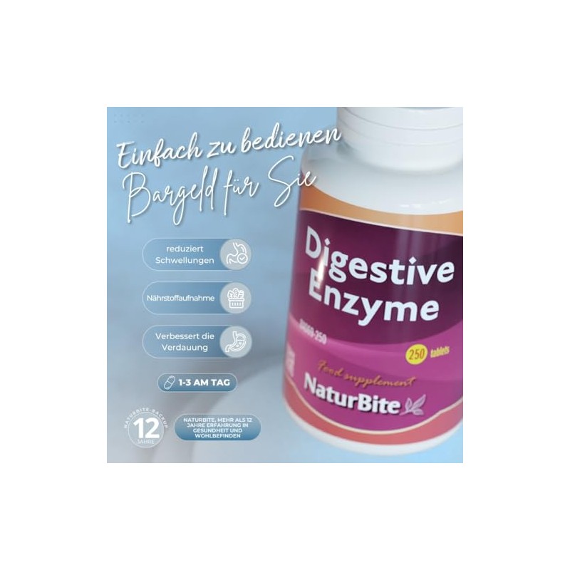 Digestive Enzymes, 120 Tablets, Naturbite. Improves the Digestive Process by