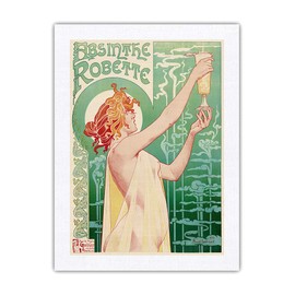 Absinthe Robette - Art Nouveau Nude Belgian - Vintage Advertising Poster by Henri Privat Livemont c.1896-100% Pure Silk Dupioni Fabric Print 18 x 24in