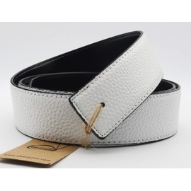 QHA Mens Leather Belts Genuine Replacement Belt Strap Without Buckle for Men Jeans 38mm Wide Q06 White 32"-36"