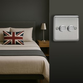 Varilight Double V-Dim Rotary 2-Way Dimmer 2 x 40-250W - Value Matt Chrome With Brushed Steel Knob