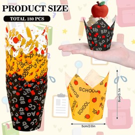 Whaline 180Pcs Back to School Tulip Cupcake Liners Muffin Baking Cups ABC Apples Pencil Stripe Cupcake Wrappers for Party Supplies Table Decor