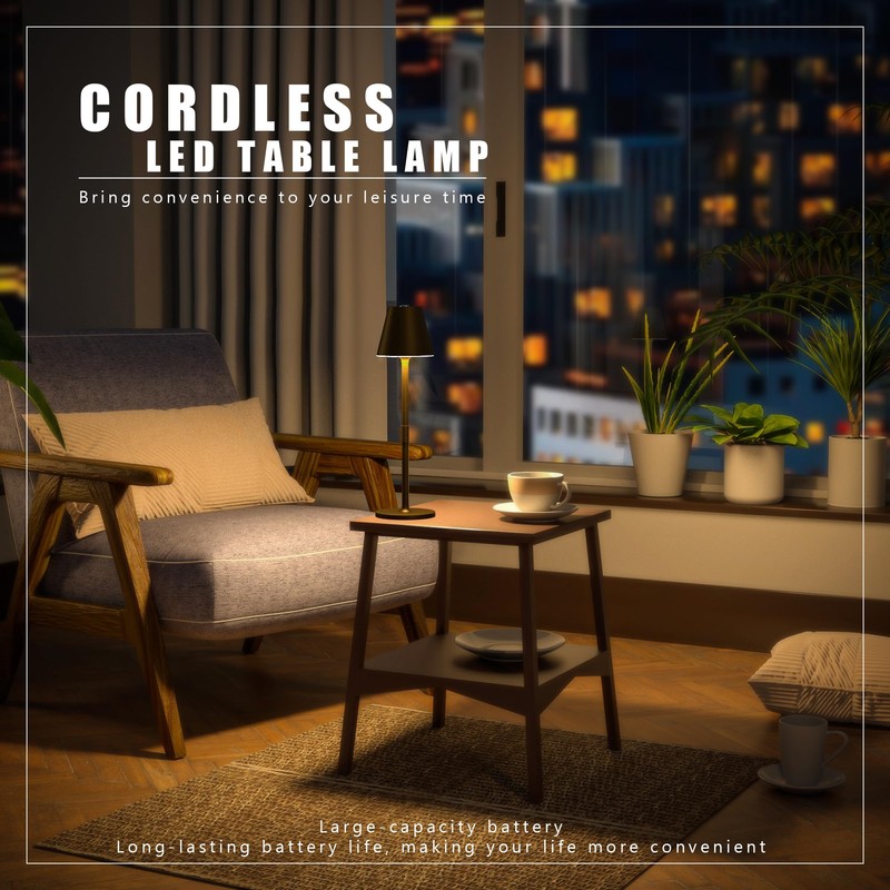 Timjorman LED CordlessTable Lamp,4000mAh Rechargeable Battery Desk lamp,3 Level Brightness