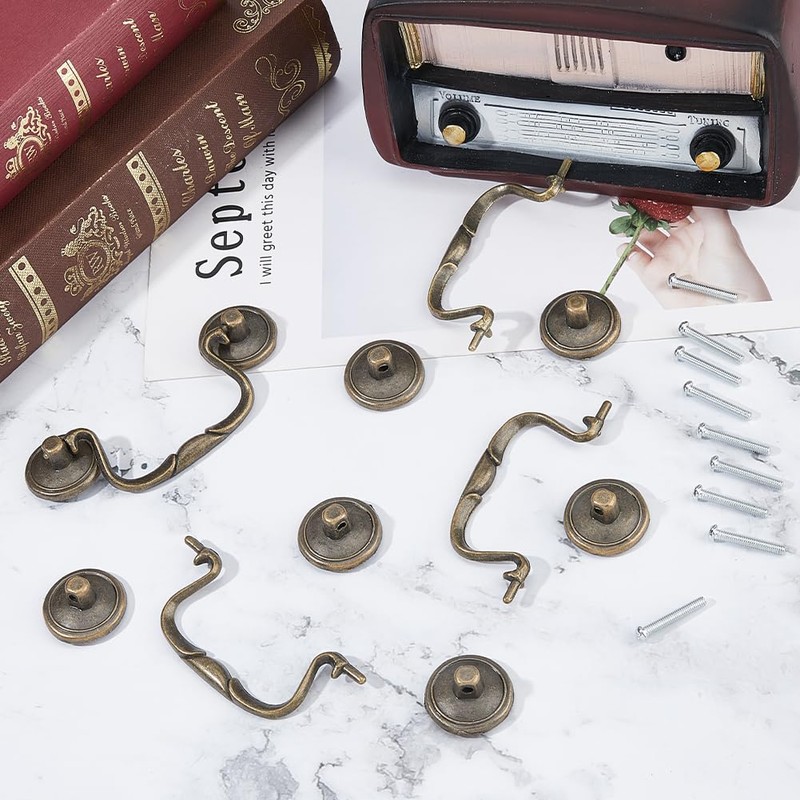 SUPERFINDINGS 4 Sets 3.6inch Vintage Bail Pull Handles Antique Bronze