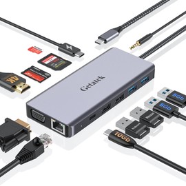 USB C Docking Station, 13 Ports USB C Hub Multiport Adapter with 2*USB A 3.0 Data Port Up to 5Gbps,2*USB 2.0&1*USB C 10gbps, 4K HDMI, VGA, 100W PD Charging, Ethernet, SD/TF/MS, 3.5MM Audio