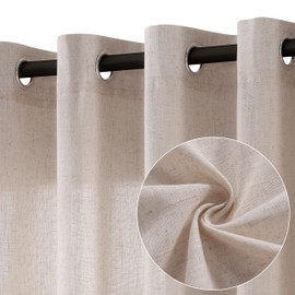 Jowels Oatmeal Linen Curtains 84 Inch Length 2 Panels for Living Room Bedroom, Light Filtering Sheer Curtains 84 Inches, Elegant Modern Grommet Semi Sheer Soft Privacy Drapes