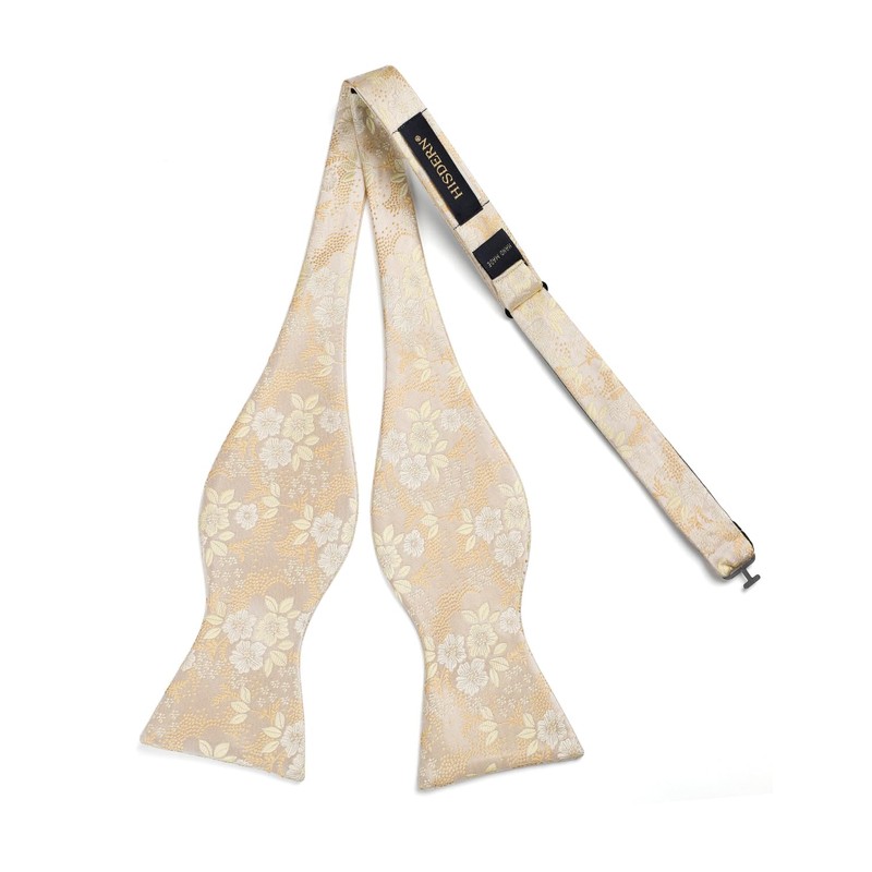 HISDERN Bow Ties for Men Champagne Gold Floral Self Tie