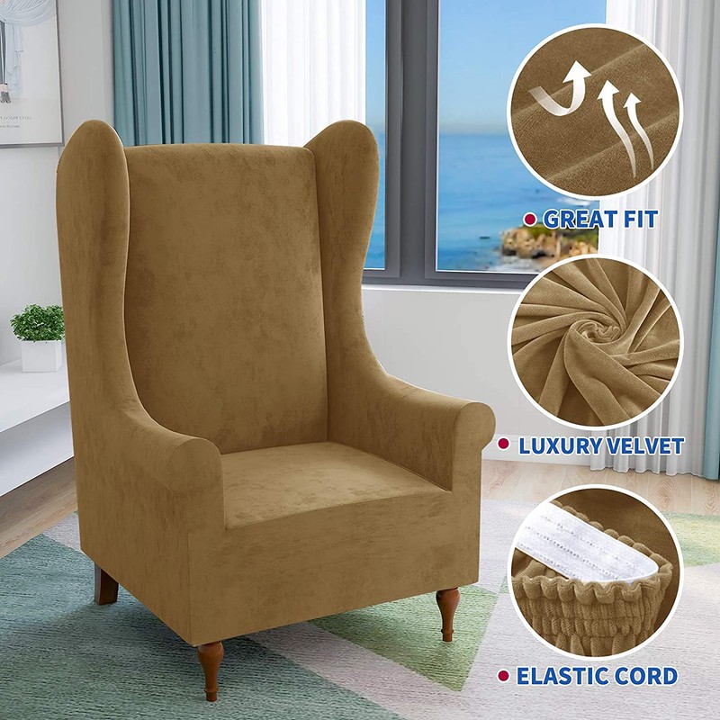 CHELZEN Stretch Velvet Wingback Chair Slipcover 1-Piece Soft Stylish Plush