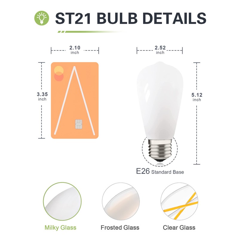 LUMILECT Dimmable Milky ST64 Edison Light Bulb 25W Equivalent, Soft