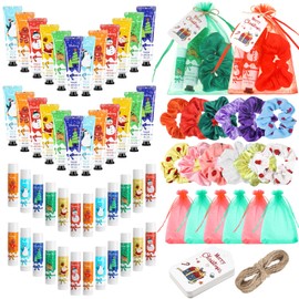 Sacubee 24 Sets120 pcs Hand Cream and Lip Balm Gift Set for Women Hand Lotion with Organza Bag Elastic Hair Band and Thank You Cards for Bridal Shower Wedding Guests Gift Supplies (Christmas,Colorful)