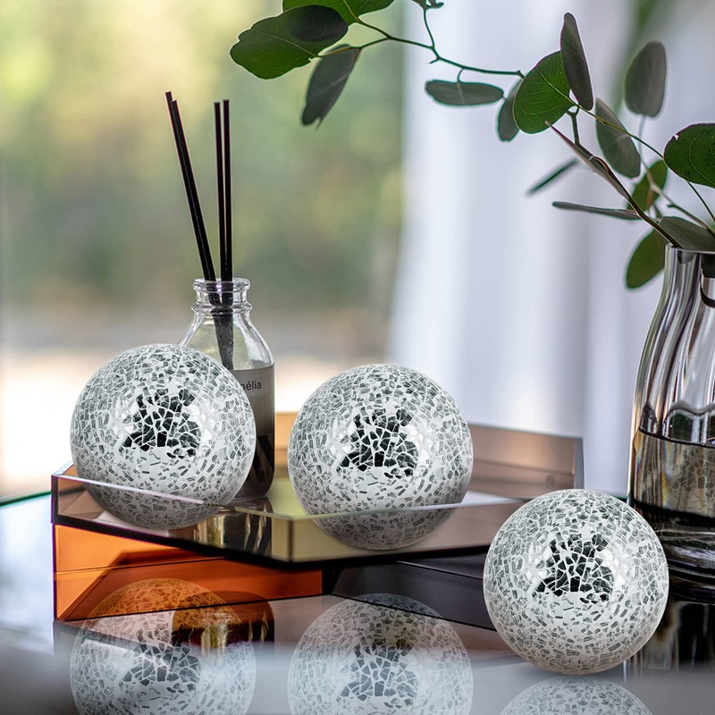 MDLUU 4" Decorative Orbs, Mosaic Sphere Balls, Centerpiece Balls for